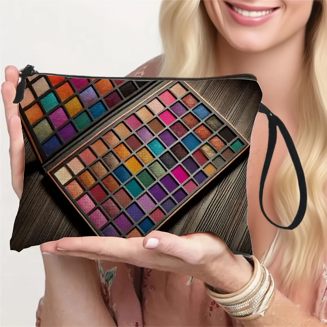 Eyeshadow Palette Makeup Bag with   Textured Travel Portable Zipper Toiletry Pouch for Women Summer Travel Gifts