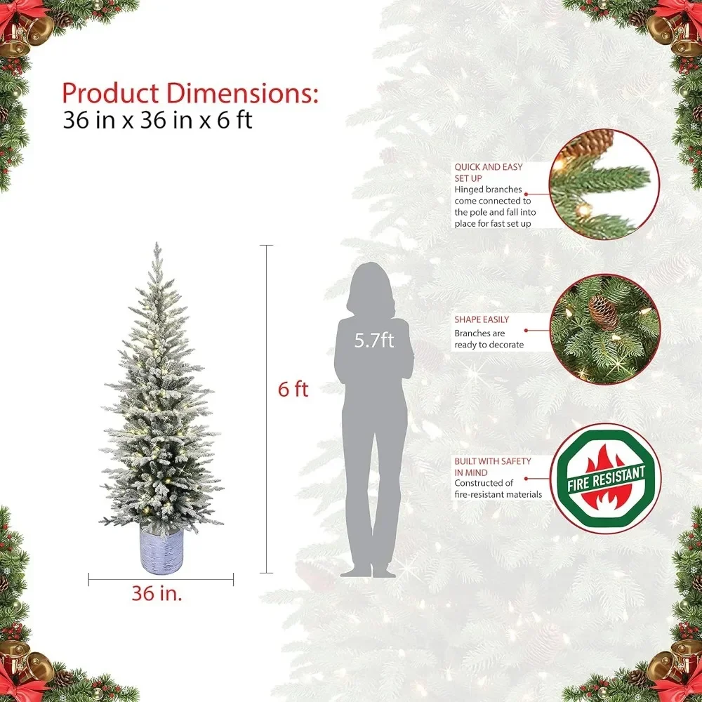 Christmas Tree Pre-Lit Potted Flocked Arctic Fir Pencil Artifical Artificial Green 36