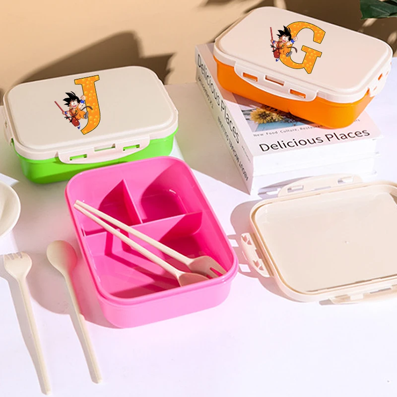 Dragons Ball Orange Lunch Boxes Kids Cute Letters Anime Print Separate Lunch Box Game Boys Student School Picnic Food Bento Case
