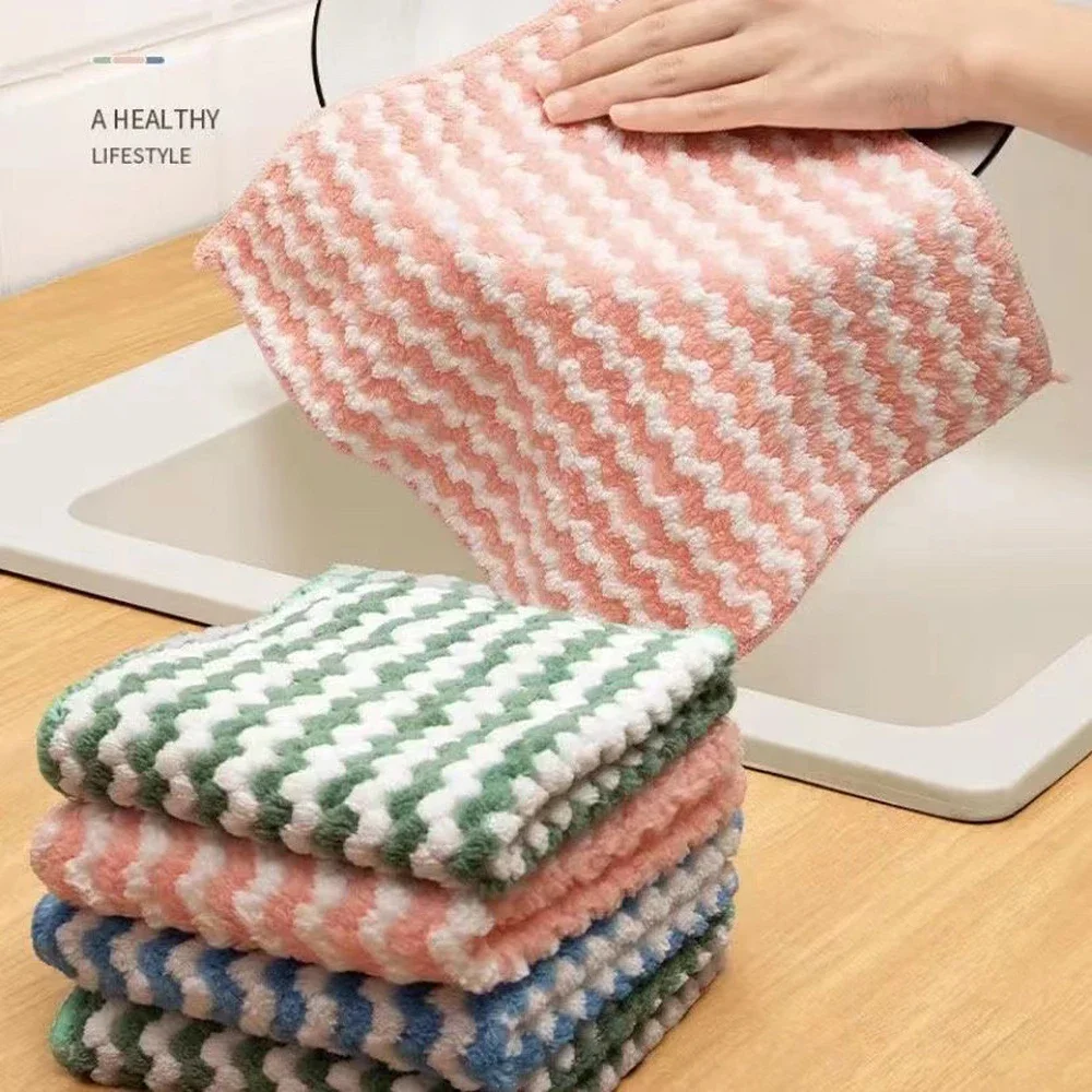 Double-sided Fleece Dishcloths Super Absorbent Cleaning Cloths Scouring Pads Kitchen Washing Dish Rags Glass Windows Wipe Towel