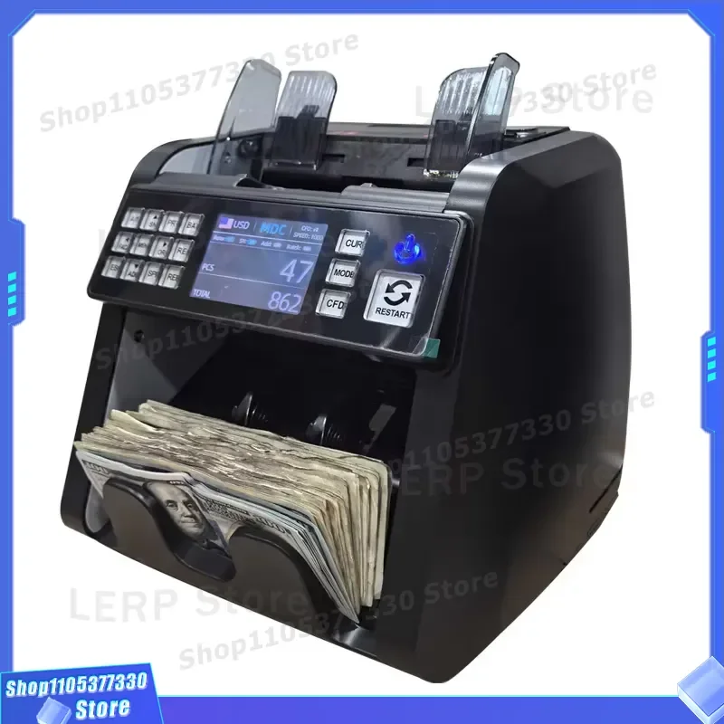 Smart Vertical Banknote Counter for USD Euro Multi Currency Cash Counting Machine Total Bill Amount Detector for Foreign