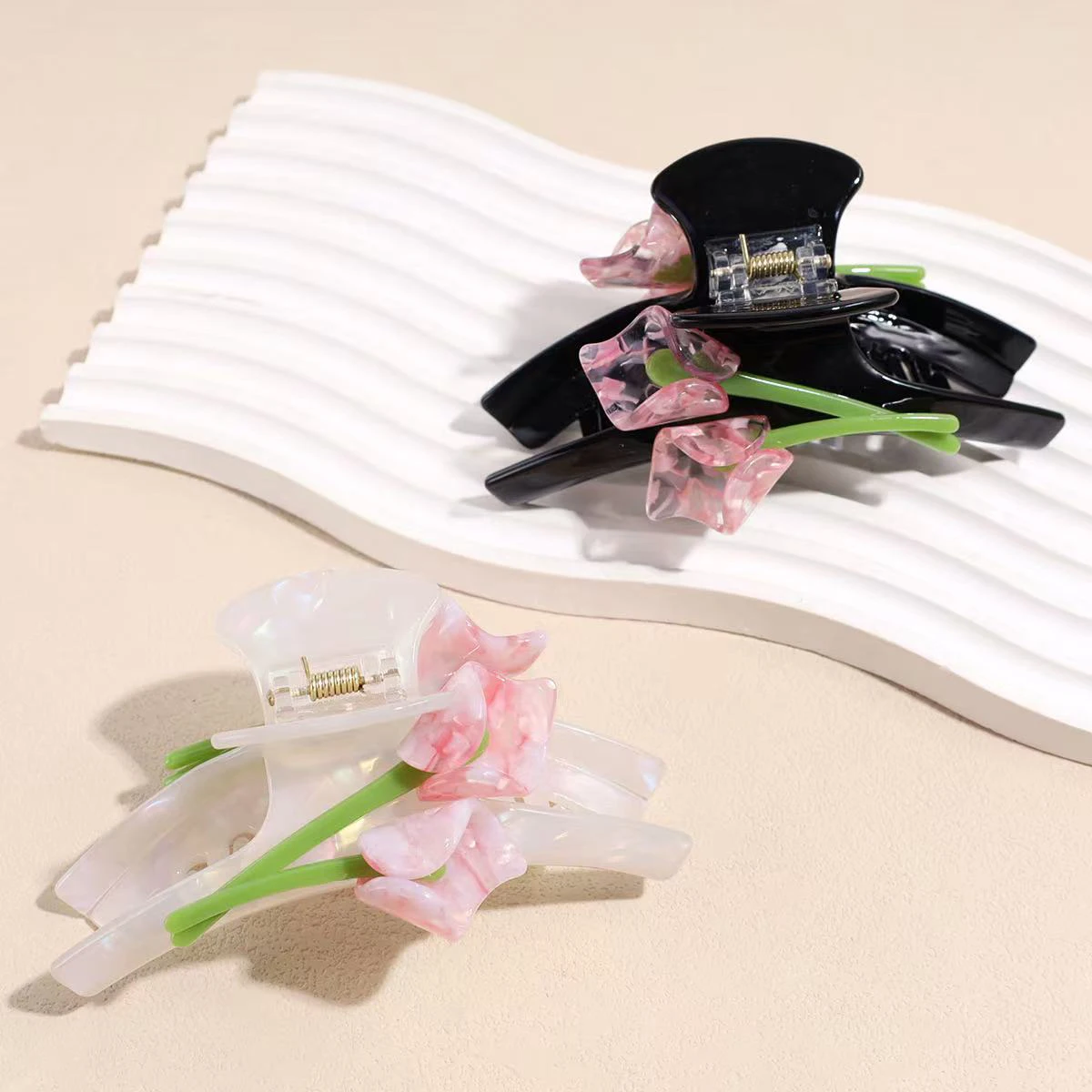 1pc romantic tulip flower acetate hairpin, elegant temperament double-sided calla lily grip clip hair accessory（11cm/4.33in）