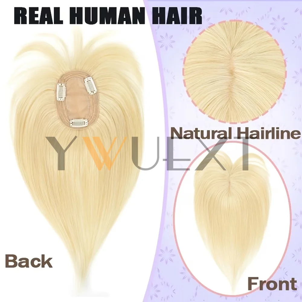 8x12cm Real Human Hair Topper Breathable Hair Base Natural Straight Hair Pieces HighLight Hair Loss or Bangs Hairstyle 8