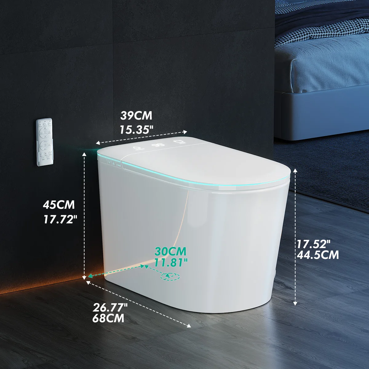 Hcore Smart Tankless One-Piece Toilet with Built-in Bidet Heated Seat Night Light UV Dryer Foot Sensor Auto Lid&Seat
