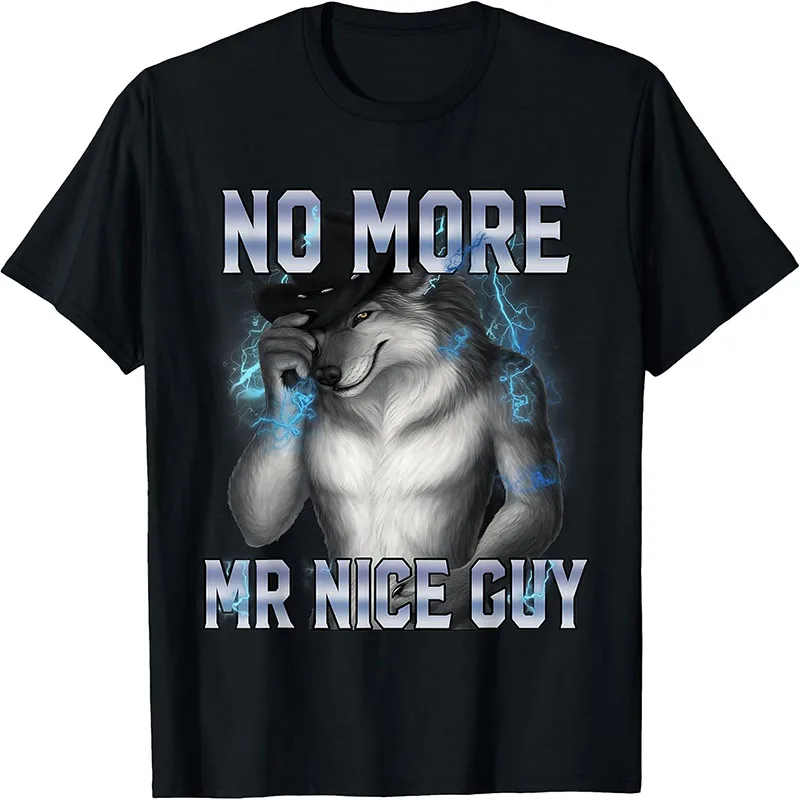 No More Mr Nice Guy Cool Cowboy Wolf Lightning Meme Graphic T-Shirt Retro Funny Wolf Tee Tops