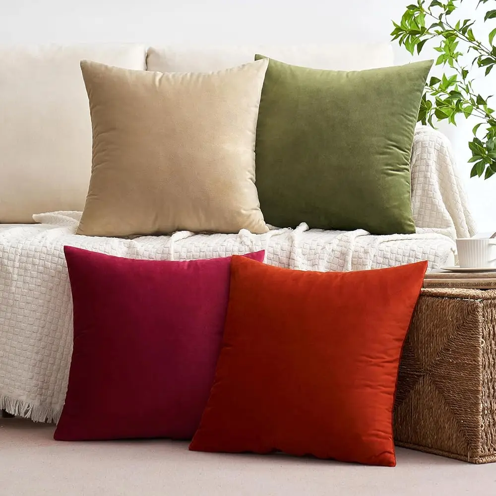 

Pa Of 4 Velvet Throw Pillow Covers Soft Solid Decorative Square Spring Cushion Case For Sofa Bedroom Living Room 18 X 18 H
