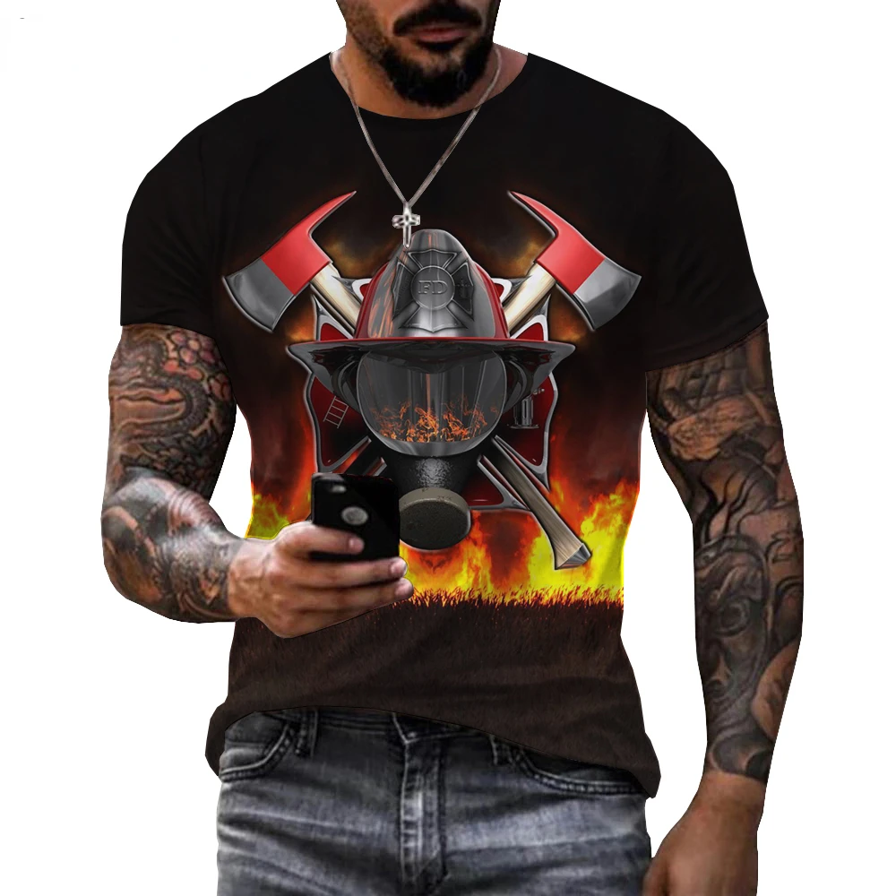 Firefighter Hero 3D-Printed T-shirt Summer Men\'s Casual Harajuku Trend Tough Soldier Short Sleeve O Neck Quick Dry Street Shirt