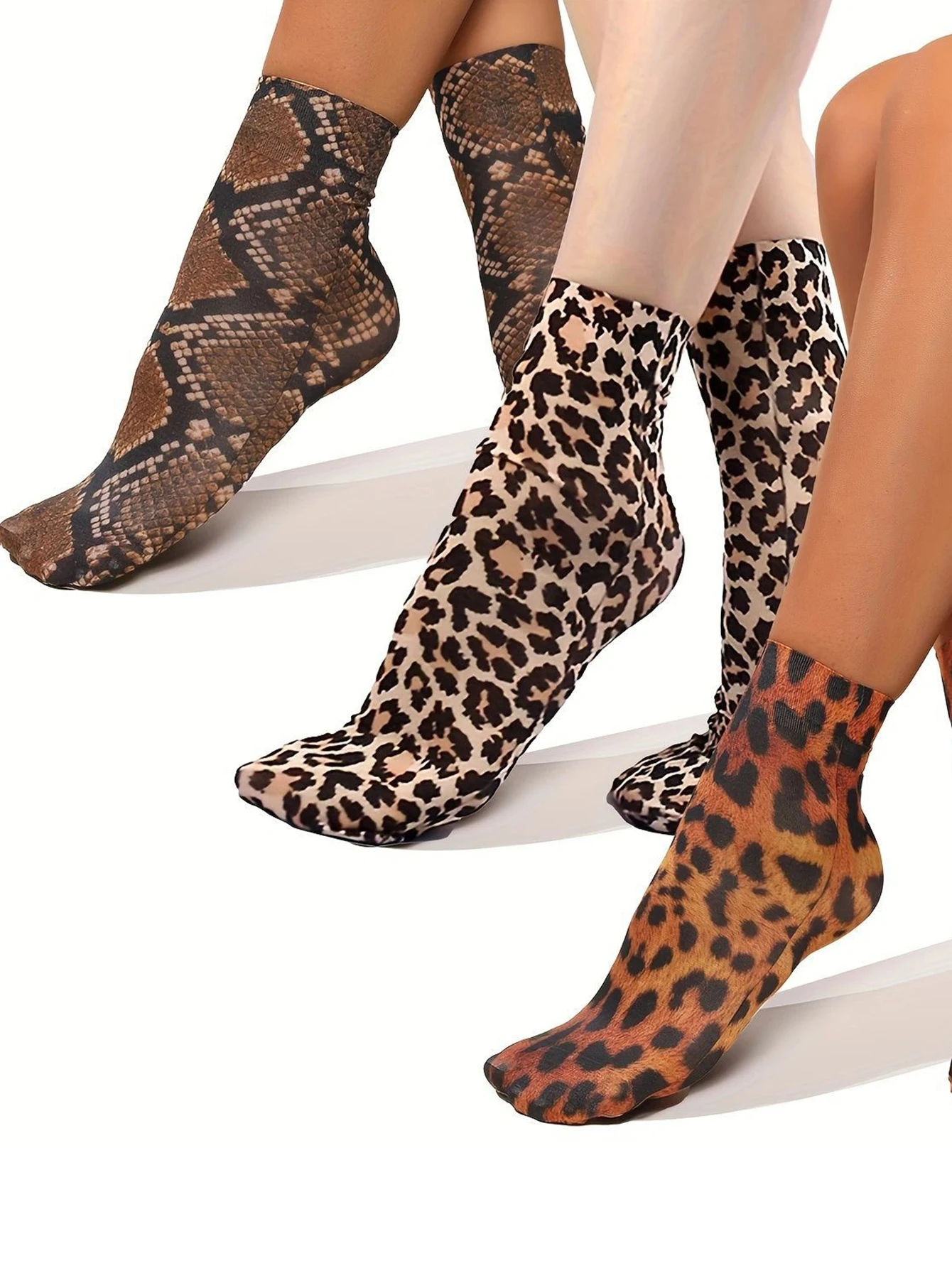 3 Pairs Of Leopard Print Snake Print Tiger Print Socks Are Lightweight, Durable, And Soft, Enhancing Your Style And Comfort. The