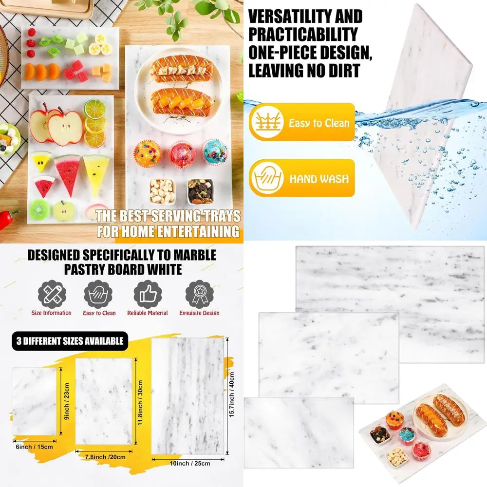 

Set of 3 Marble Serving Trays in Various Sizes: 9x6, 12x8, 16x10 for Cheese, Pastry, and More