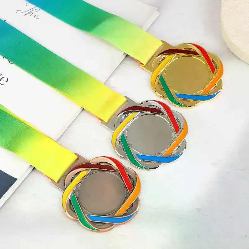 Metal Award Medals With Neck Ribbon Gold Silver Bronze Style For Sports Academics Or Any Competition Diameter