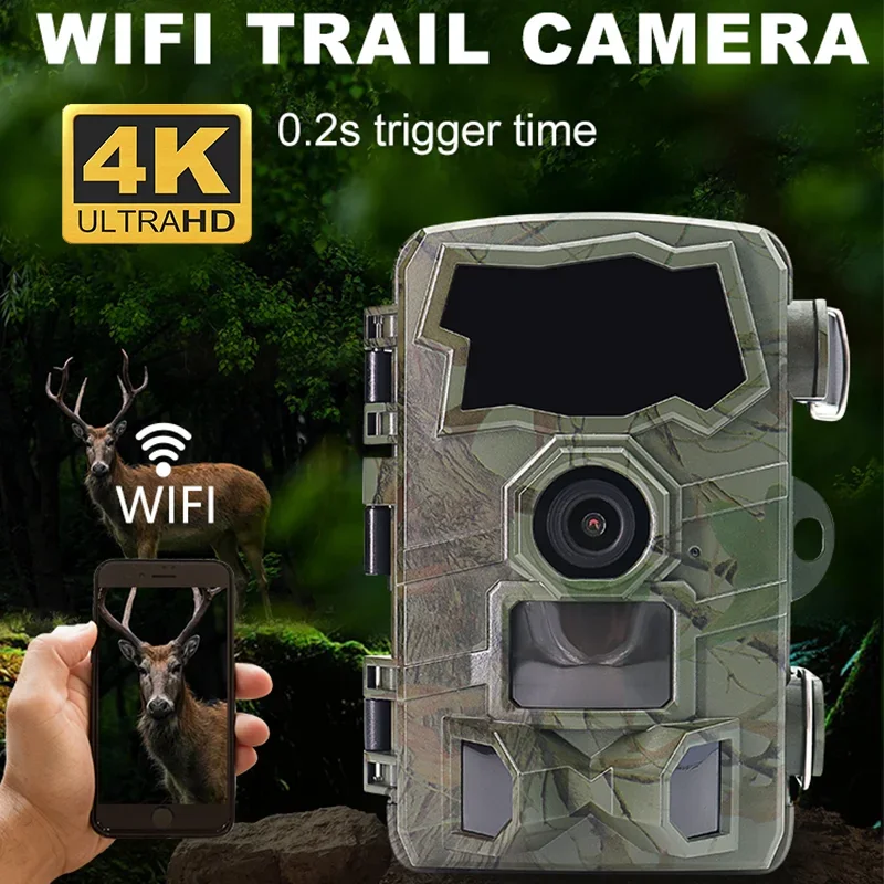 

4K Wildlife Hunting Camera WIFI Remote Control Bluetooth Trail Camera 0.2S Fast Triggers Night Vision Outdoor Security Monitor