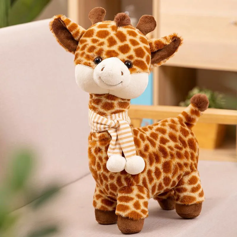 

Cute Standing Giraffe Plush Toy with Striped Scarf Soft Fluffy Stuffed Animal Kids Adults Bedroom Ornament Birthday Gift Plush