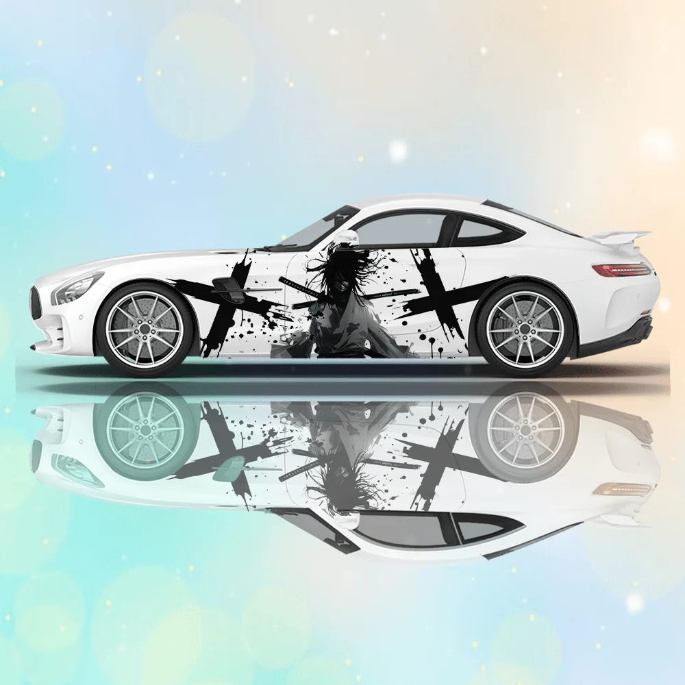 Japanese samurai with a double sword cross line decal car sticker full body decal decoration covering scratches protect car stic
