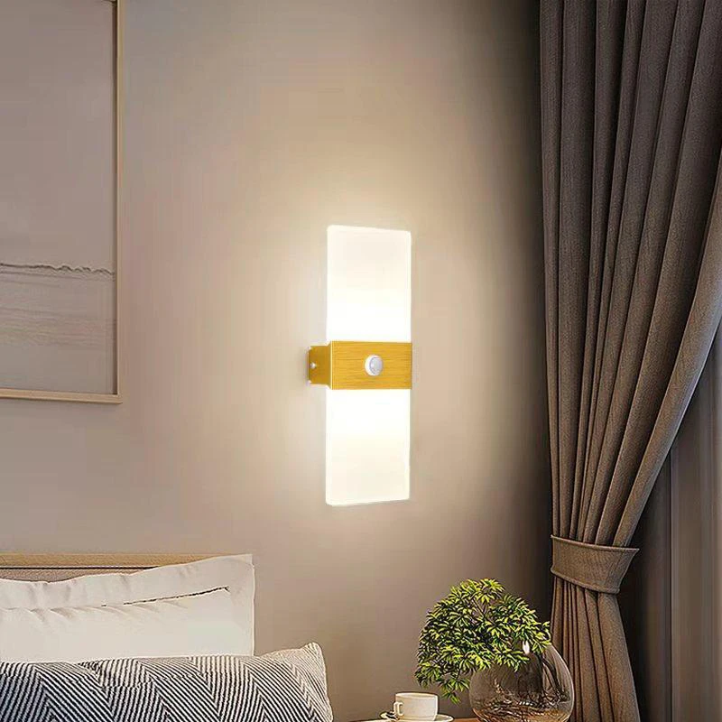 LED Ultra-Thin Wall Lamp Human Body Infrared Induction Indoor Lighting Lamp Living Room Decoration Bedroom Bedside Lamp AC85-265