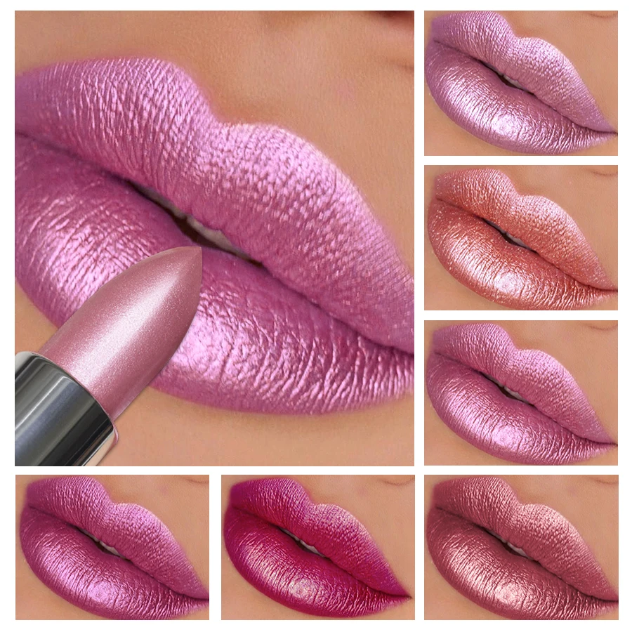 1PC glitter metallic lipstick finish hydrating 19 colors red pink sparkling highly pigmented lip tints  lips makeup gifts cosmet