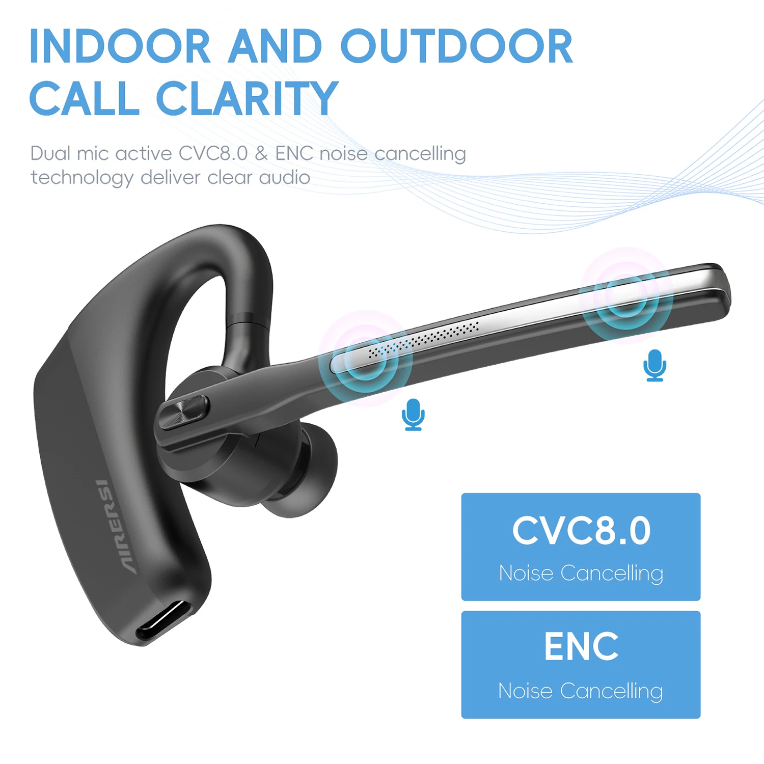 سماعات بلوتوث لاسلكية مع علبة شحن سماعات بلوتوث مع ميكروفون مزدوج لإلغاء الضوضاء لمكتب سائق الشاحنة