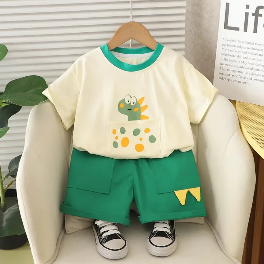 

Toddler Baby Outfits Summer Boys Clothes Sets Cute Dinosaur Print Short Sleeve T-shirts And Shorts Two Piece Children Suits