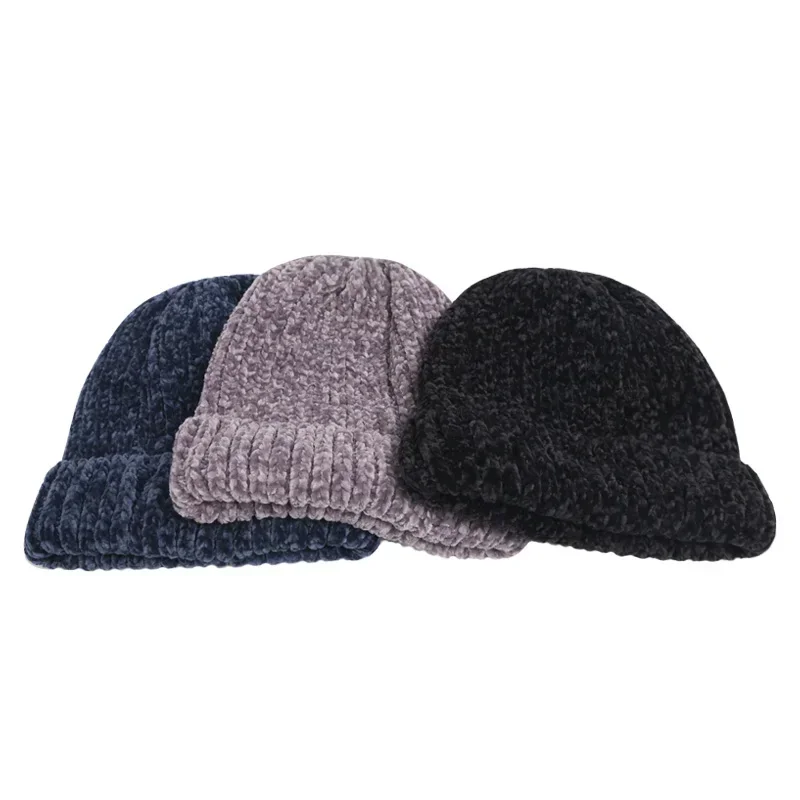 Unisex Beanies Hat Winter Ribbed Knitted Short Cap Solid Color Skullcap Baggy Retro Beanie Hat Slouchy Rough Thread Soft