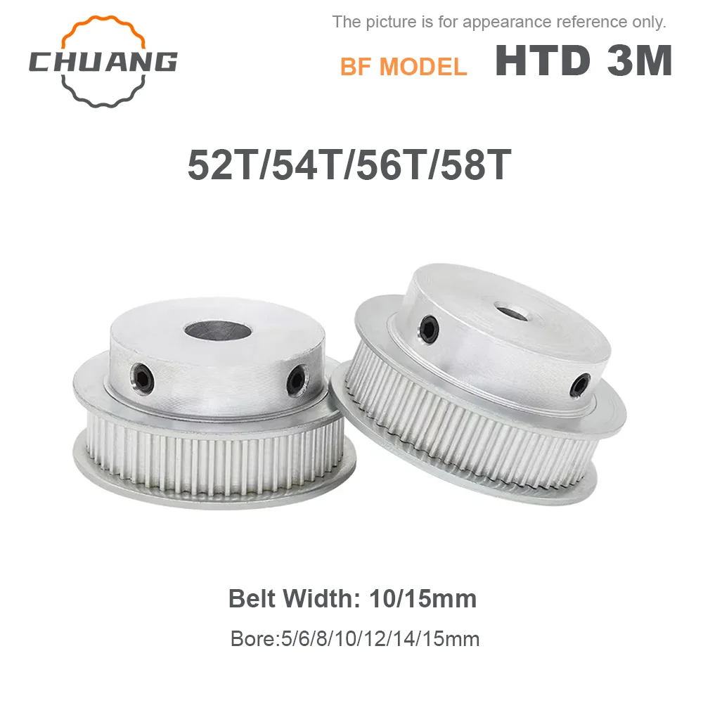 

HTD 3M Timing Belt Pulley BF-Type 52T 54T 56T 58Teeth Keyway Hole 5/6/8-20mm For 10/15mm Wide Belt HTD 3M BF-Type