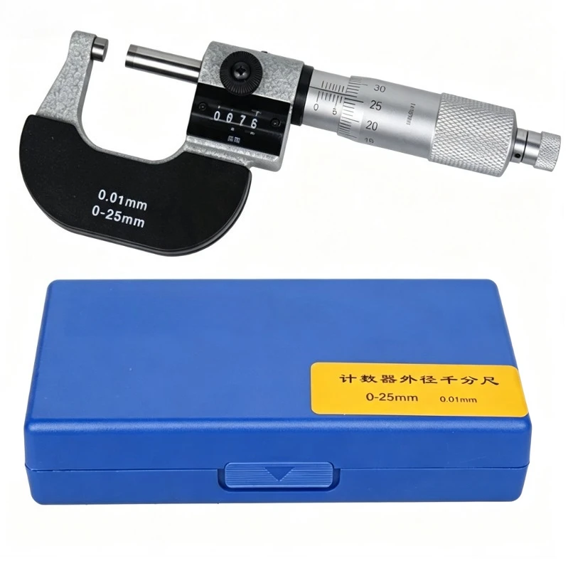 0-25mm/50mm/75mm/100mm/125mm 0.01mm Micrometer with Counter Outside Micrometer Thickness Gauge Measuring Tool