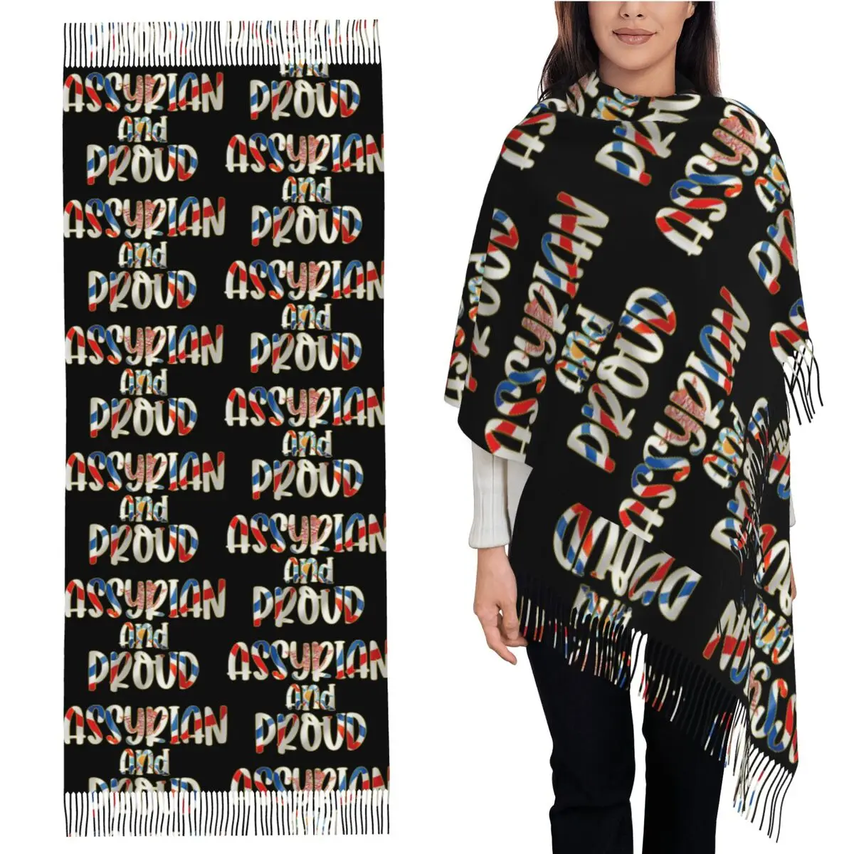 

Luxury Assyrian Suryoyo Flag Scarf Tassel Scarves Women Soft Warm Shawls and Wraps Large Fall Winter Shawl Wrap