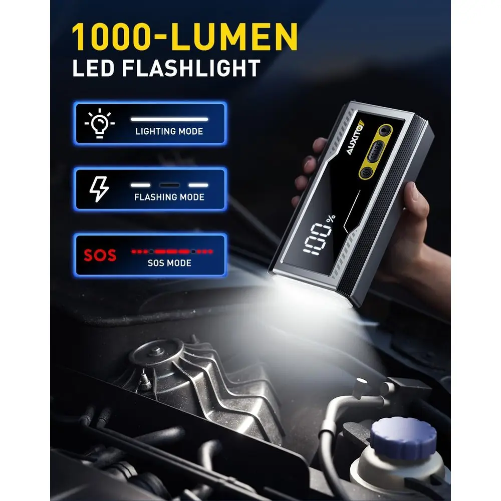 6000A Jump Starter, 12V Car Battery Jump Starter, Up to All Gas & 12L Diesel Engine with LED Display, Portable Jump Box with 3 M