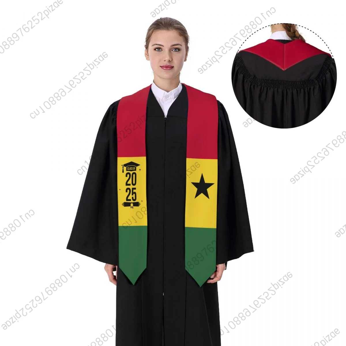 

New Ghana Flag Class Of 2025 183*13CM Graduation Stole Sash Scarf For International Students Proud