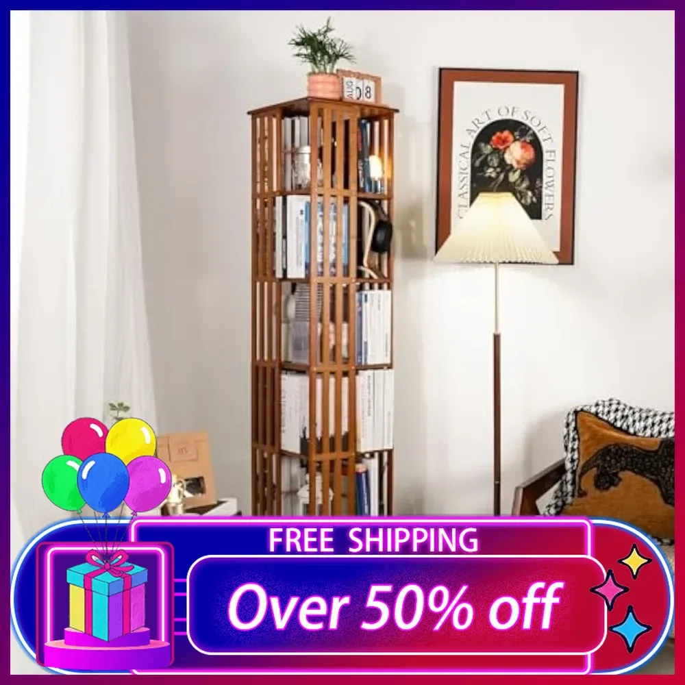 Rotating Bookshelf Tower, 360 Display Spinning Bookshelf, Bamboo Bookshelf Floor Standing Storage Rack,Wood Book Shelf Organizer