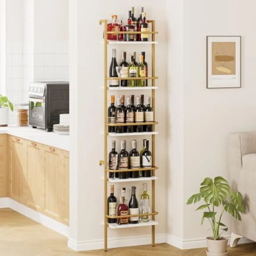 

5-Tier Wine Rack Wall Mounted, Wine Racks Freestanding Floor with Fences, 50 Bottles Wine Bottle Holder Liquor Cabinet Bar Shel