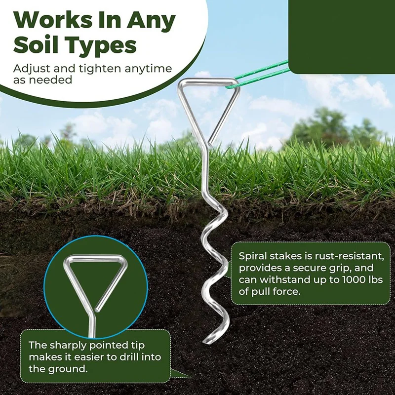 Tree Stakes and Supports for Leaning Trees, 3Pcs 11.8Inch Spiral Tree Stake Kit with Tree Straps Anchor Ropes-AT35