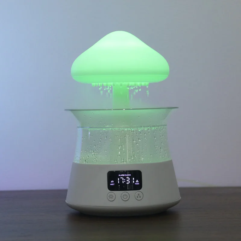 Meditation Alarm Clock Magic Raindrop Sound Night Light Scent Oil Diffuser Mushroom Water Drip Rain Device And Humidifier