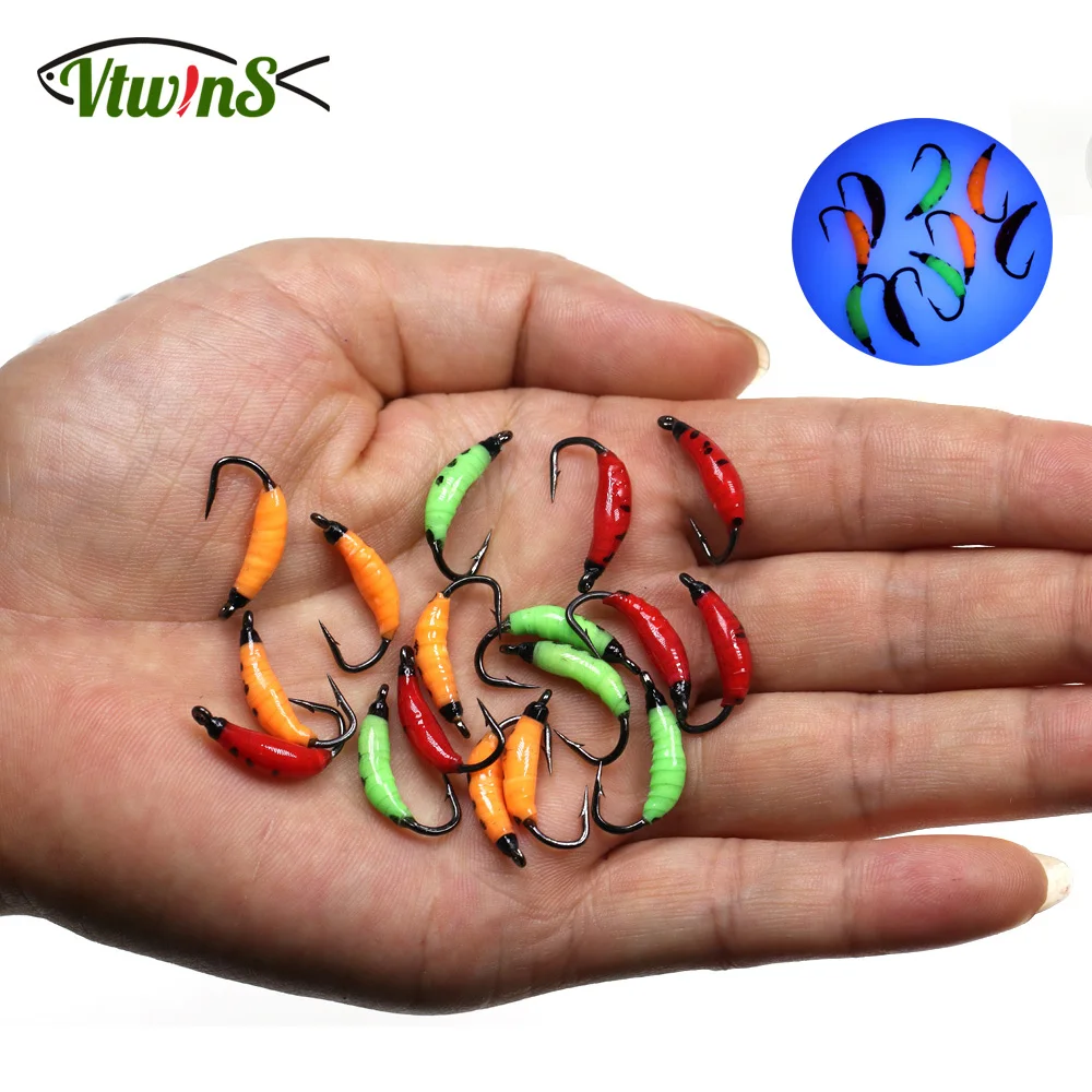 Vtwins Realistic Caddis Larva Worms Fishing Lures Simulation Earthworm Luminous Worms Fly Fishing Silicone Bait Artificial Lure