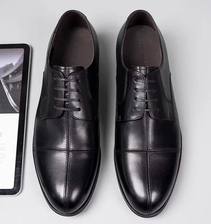 High Quality Sheepskin Lining Cowhide Padded Toe Business Casual Leather Shoes For Men Cross Stitching Man Derby Dress Shoes