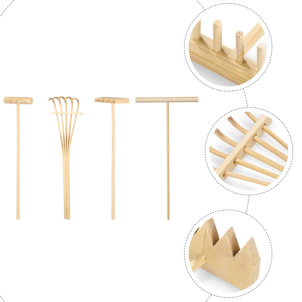 

4pcs Smoothing Rake Decorative Bamboo Mini Rakes Crafts Table Supplies Desktop Meditation Tools Creative Zen Set Micro