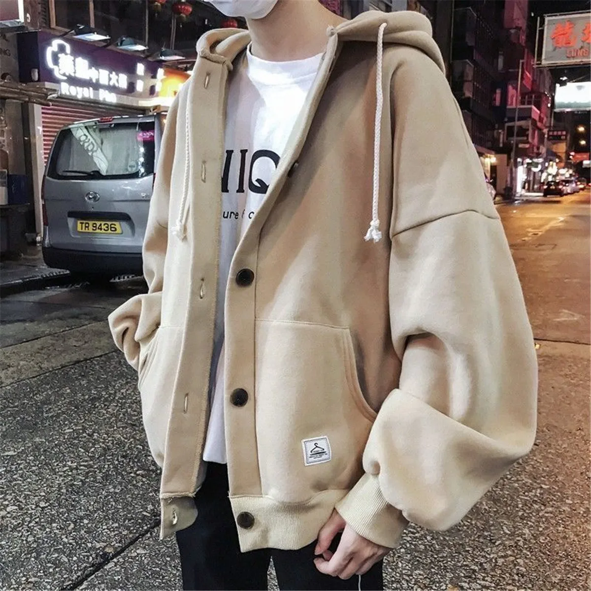 Khaki Oversized Hoodie Casual Cool Sweatshirt Streetwear Autumn Japan Ulzzang Punk Jacket Male Hip Hop Solid Tops Men