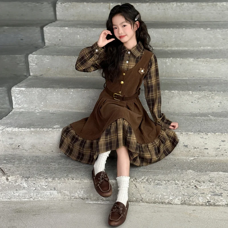 

Girls' Spring Dress2026New stylish two-piece faux dress for children in college style, suitable for older kids in spring and aut