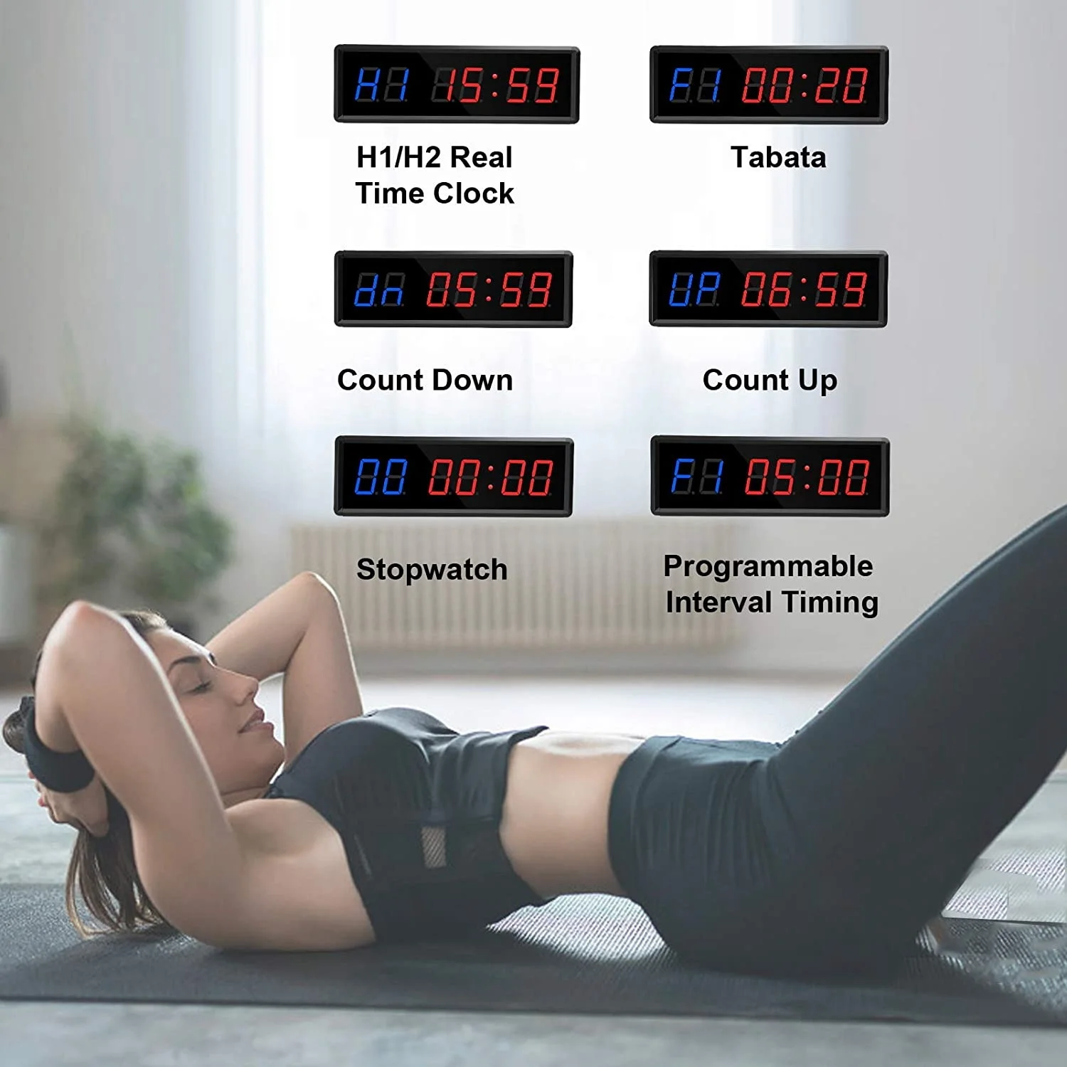 ABYN-temporizador de gimnasio, temporizador de intervalo LED, reloj de pared de cuenta regresiva Digital, temporizador de Fitness, cronómetro de reloj de dígitos hacia abajo/arriba de 1,5 pulgadas para el hogar