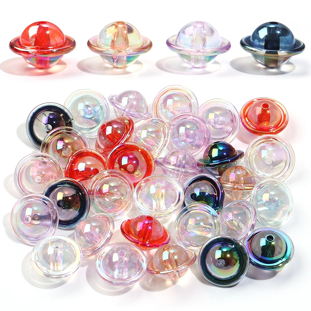 10 Stück/Lot UFO-förmige Perlen in AB-Farbe, lose Acryl-Abstandshalterperlen, Anhänger für DIY-Schlüsselanhänger, Handyketten, Schmuckherstellung, Zubehör – Detail 3