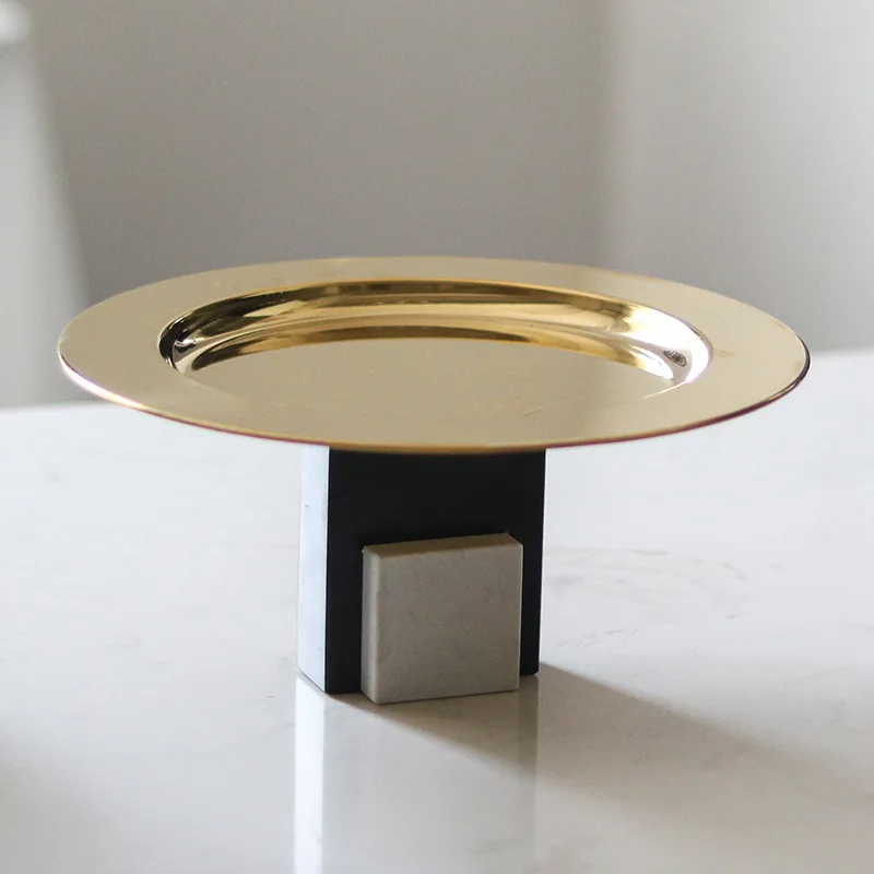 New Chinese style light luxury square column marble fruit plate jewelry hotel exhibition hall high-legged snack jewelry
