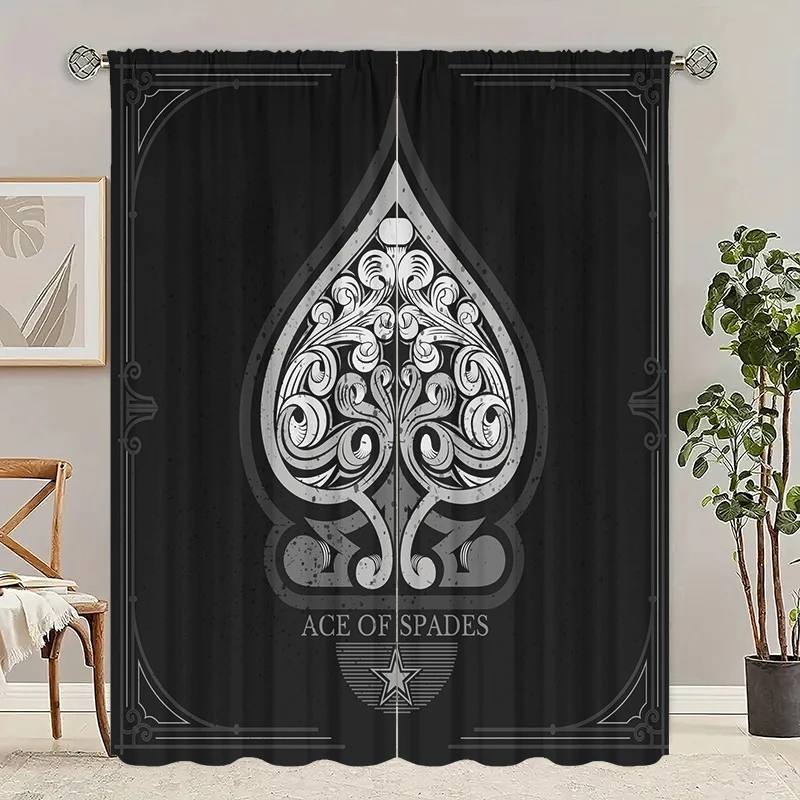 Spades -2 pieces - Printed curtain, 100% polyester, suitable for home decor (bar not included)