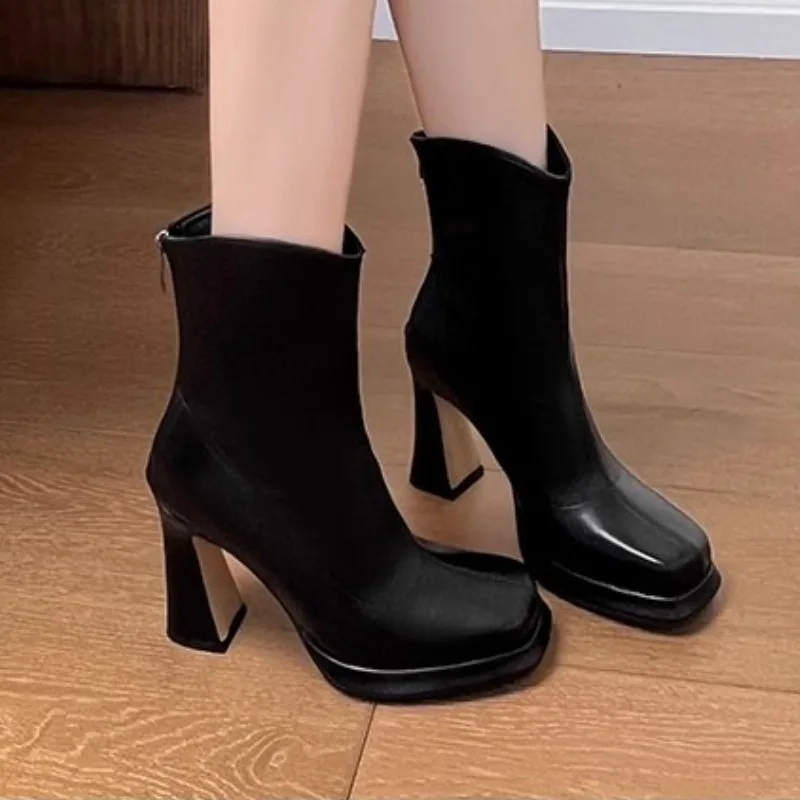 

High Heels Women Ankle Boots Sexy New Party Chunky Shoes Designer 2025 Winter Chelsea Boots Dress Zipper Woman Pumps Botas Mujer