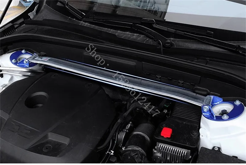 for Volvo XC60/XC90/S60/S90/V90/V60 Engine hood anti roll stability and fixed top bar aluminum alloy balance bar front link view 2