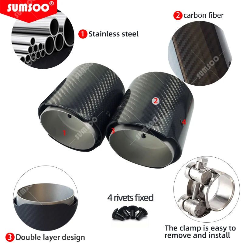 Genuine SUMSOO4 PCS Exhaust Tips for BMW M5 F90 carbon fiber upgrade Modified muffler Exhaust Pipe  For AK Style