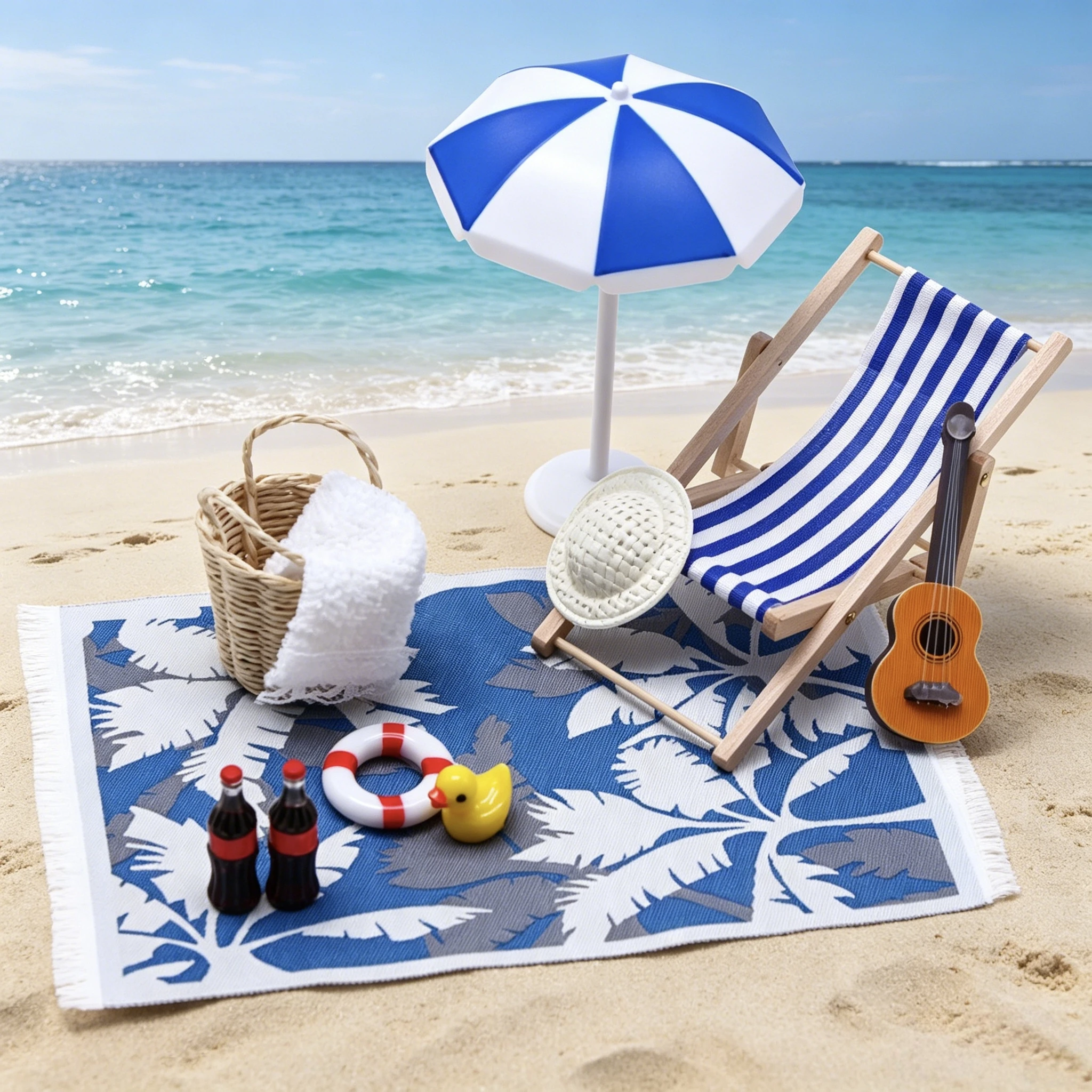 1:12 Dollhouse Miniature Beach Scene Set, Deck Chair & Umbrella, Simulation Accessories for Diorama & Micro Landscape Decor
