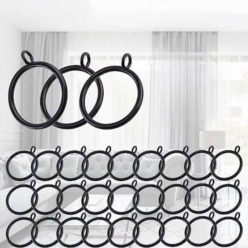47 pcs 25mm Iron Drapery Rings, Smooth Sliding On Rod, suitable for Bedroom Blackout Drapery, Easy Install Simple Hang, Black