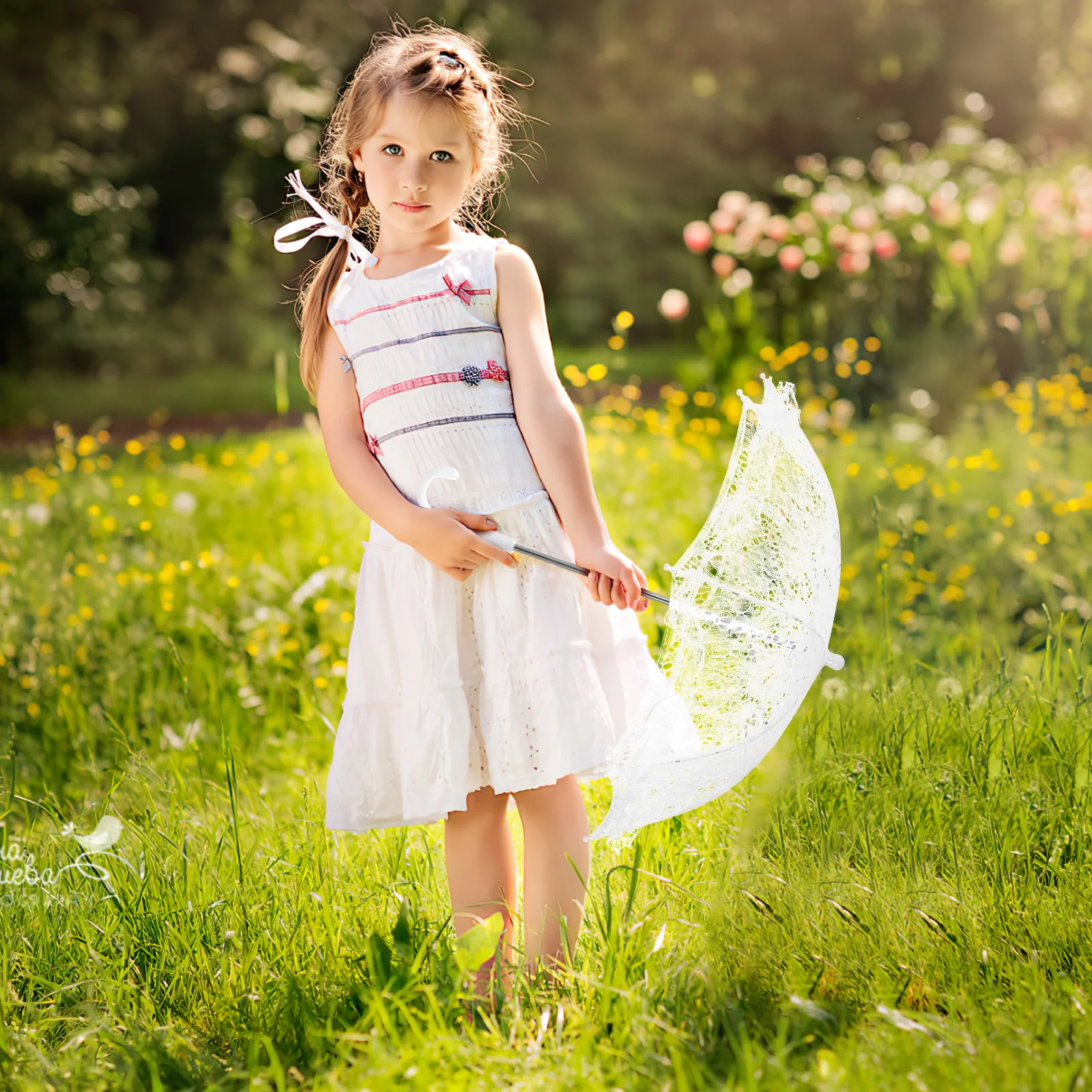 

Exquisite Lace Umbrella For Wedding Bride Costume Photo Props Vintage White Parasol Fancy Girls Party Decorative Tea Shower