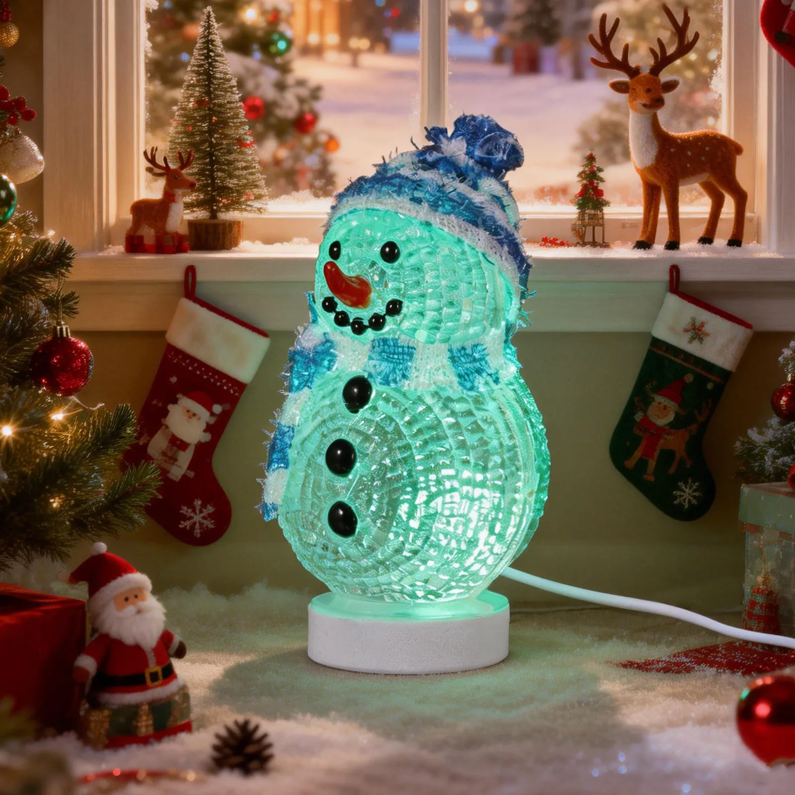 

2pcs Led Glowing Snowman Night Light Desktop Lamp For Bedroom Home Office Christmas Decor Blue White Hat Portable Table Light