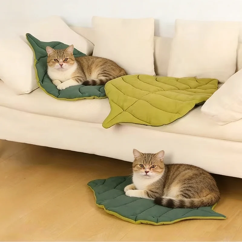 Soft Cotton Leaf Shaped Pet Sleeping Cushion Cat Bed Mat Reversible Double Sided Washable Sleeping Blanket For Kitten Puppy Dog