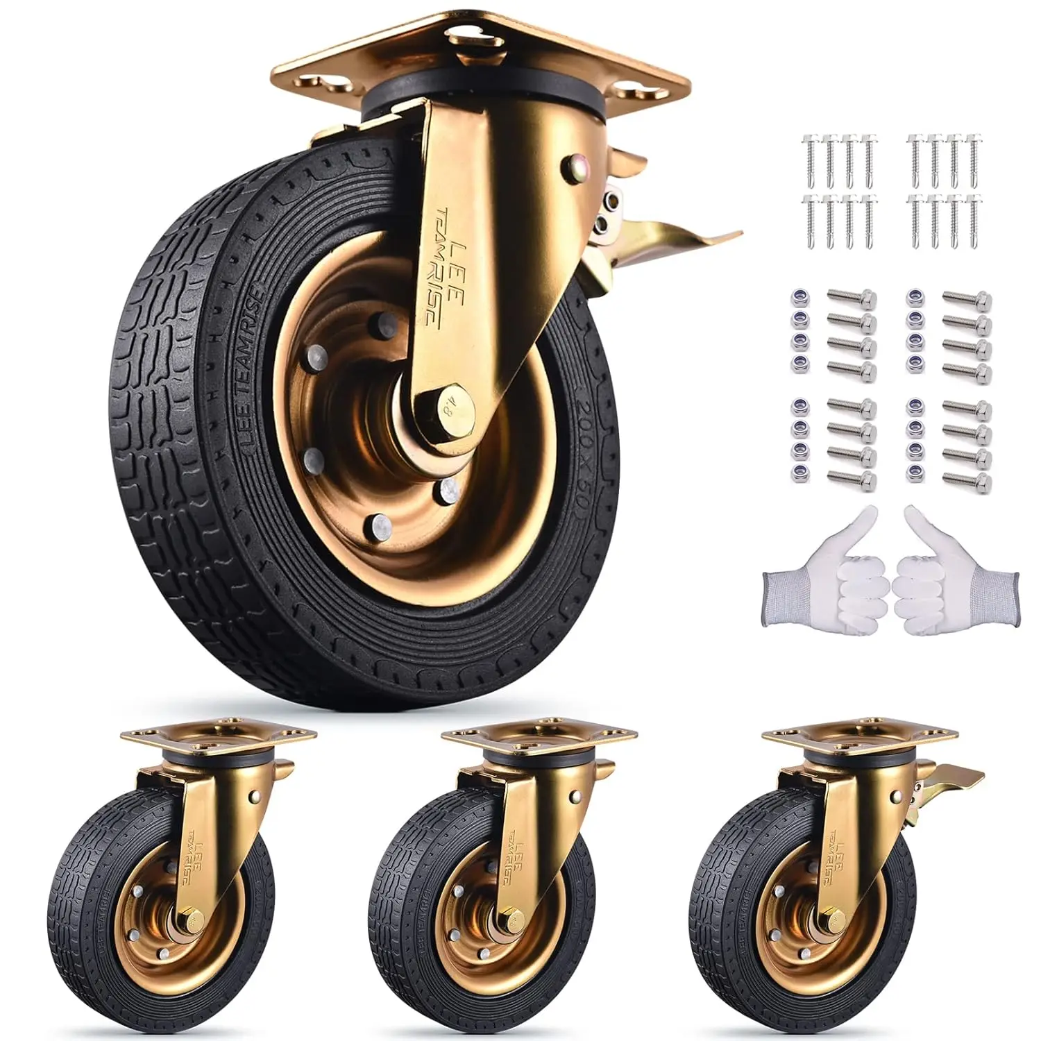 

8 Inch Heavy Duty Casters Set of 4, 3200Lbs Capacity, Solid Rubber Wheels for Workbench Cart Trolley