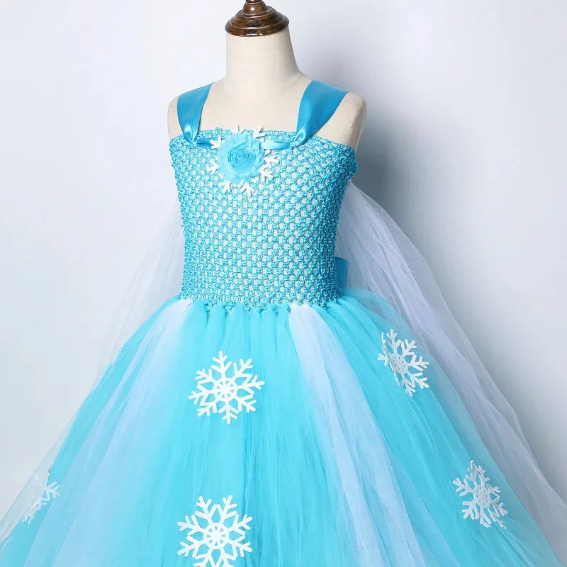 Sky03 Rainha da Neve Elsa Vestidos Longos para Meninas Trajes de Natal de Halloween com Capa Crianças Floco de Neve Roupa de Chão Princesa B55Ku %